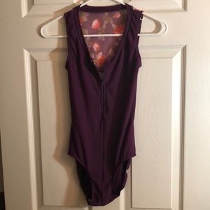 Eleve leotard, Medium, Plum colored, mesh flower back